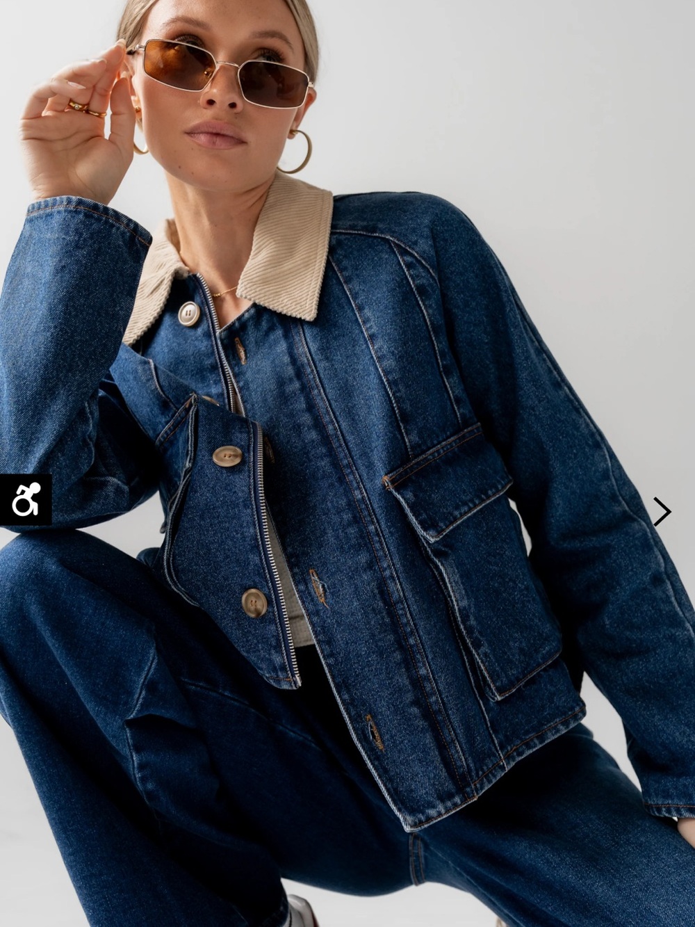 Denim Jacket with corduroy Collar - Dark Blue - Picture 1 of 3